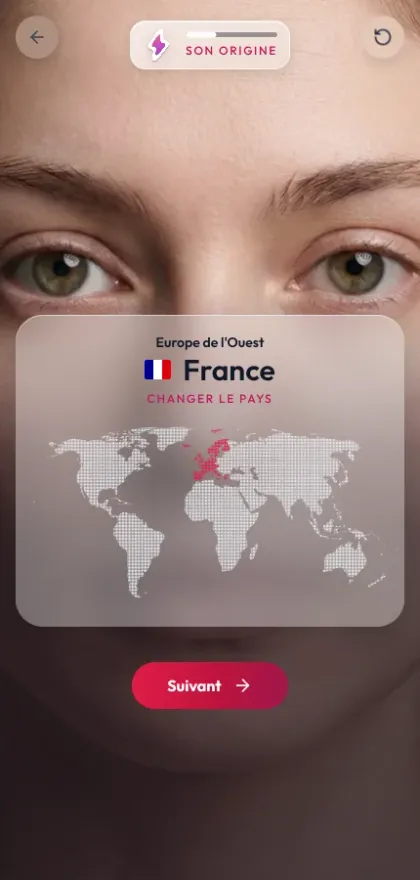Deuxième étape : les origines, choisies sur une carte du monde