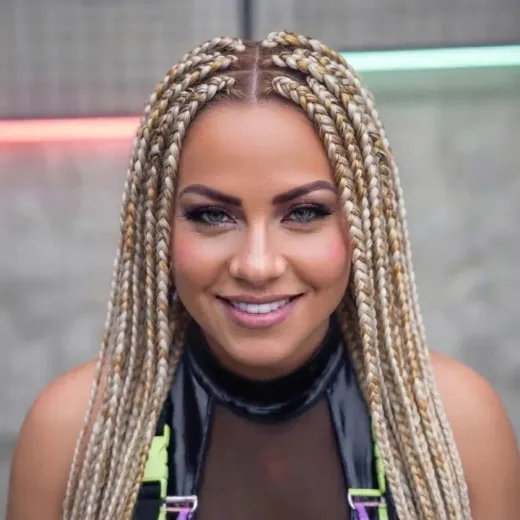 Longues tresses africaines blond platine, sourire