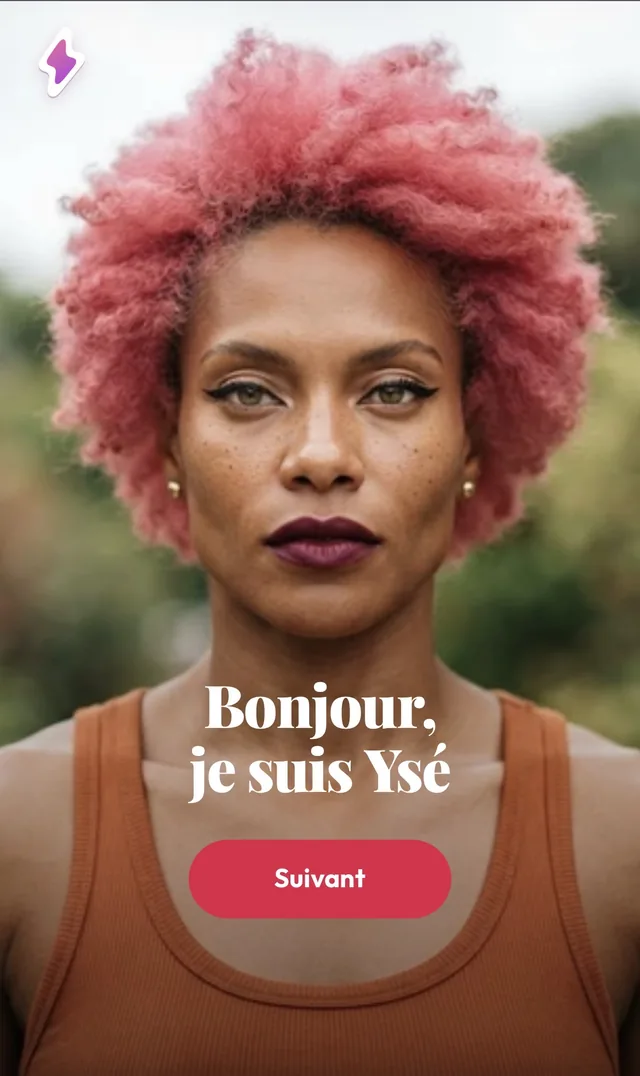 L'écran d'accueil de l'application : une persona se présente