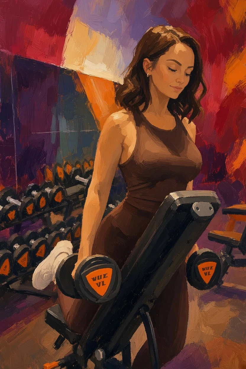 Peinture d'après un Reel de @sosophsuieme9958, dont le texte à l'écran dit « Ma première fois à la salle de sport… ».